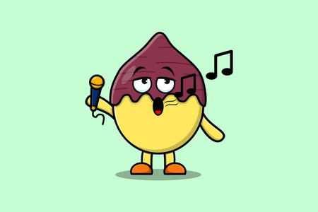 Cute cartoon Sweet potato singer character holding mic in flat modern style design illustrationsのイラスト素材