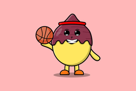 Cute cartoon Sweet potato character playing basketball in flat modern style design illustrationのイラスト素材