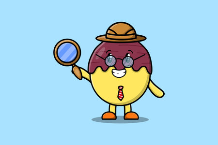 Cute cartoon character Sweet potato detective is searching with magnifying glassのイラスト素材