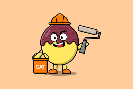 Cute cartoon Sweet potato as a builder character painting in flat modern style design illustrationのイラスト素材