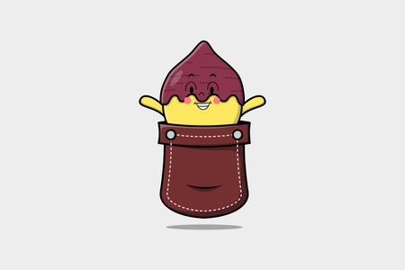 Cute cartoon Sweet potato character coming out from pocket look so happyのイラスト素材