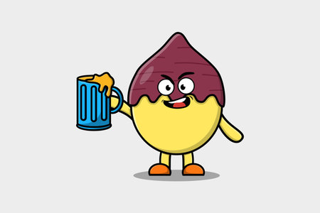 Cute Sweet potato cartoon mascot character with beer glass and cute stylish design flat illustrationのイラスト素材