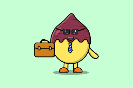 Cute cartoon Sweet potato businessman character holding suitcase illustrationのイラスト素材