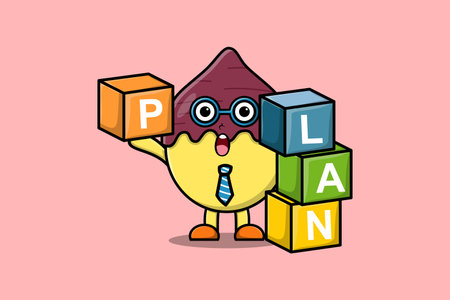 Cute cartoon Sweet potato businessman stacking plan box in flat modern style designのイラスト素材