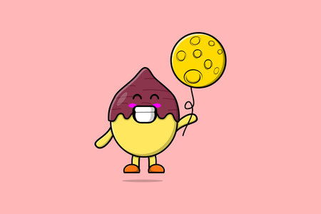 Cute cartoon Sweet potato floating with moon balloon cartoon vector illustrationのイラスト素材