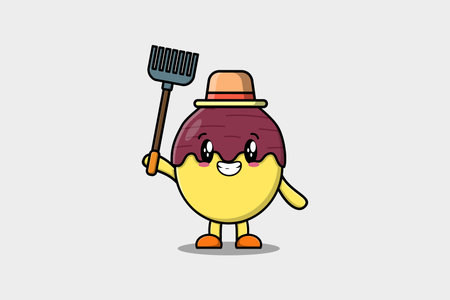 Cute cartoon Agricultural worker Sweet potato with pitchfork vector image cute modern style designのイラスト素材