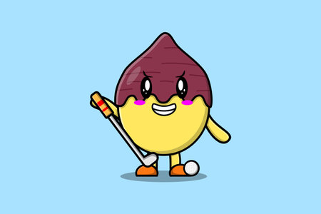 Cute cartoon Sweet potato character playing golf in concept flat cartoon style illustrationのイラスト素材