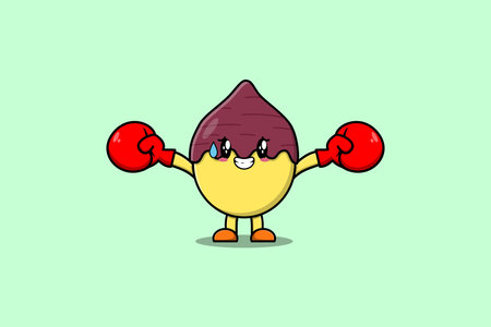 Cute Sweet potato mascot cartoon playing sport with boxing gloves and cute stylish designのイラスト素材