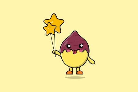 Cute cartoon Sweet potato floating with star balloon cartoon vector illustrationのイラスト素材