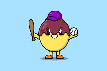 Cute cartoon Sweet potato character playing baseball in modern style designのイラスト素材