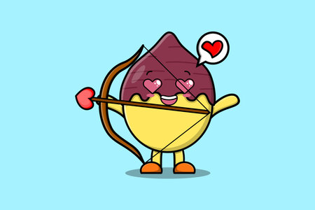 Cute cartoon mascot character romantic cupid Sweet potato with love arrow in modern designのイラスト素材