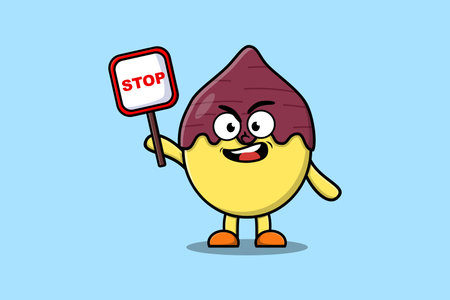 Cute Cartoon mascot illustration Sweet potato with stop sign board vector drawingのイラスト素材