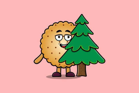 Cute cartoon Cookies character hiding tree in flat modern design in modern style designのイラスト素材