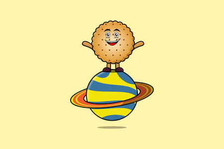 Cute cartoon Cookies character standing in planet vector icon illustrationのイラスト素材