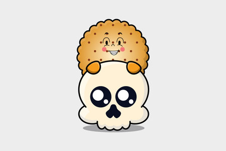 Cute Cookies cartoon character hiding in skull illustration in flat modern designのイラスト素材