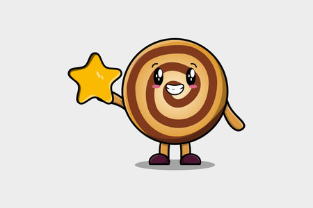 Cute cartoon Cookies character holding big golden star in cute modern style design illustrationのイラスト素材