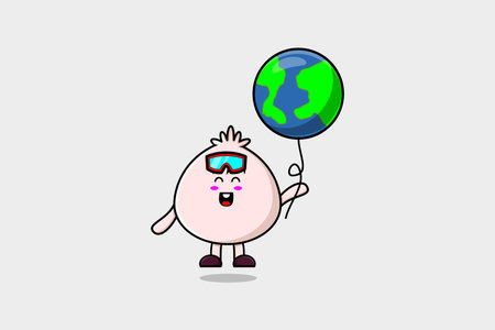 Cute cartoon Dim sum floating with earth balloon cartoon vector illustrationのイラスト素材