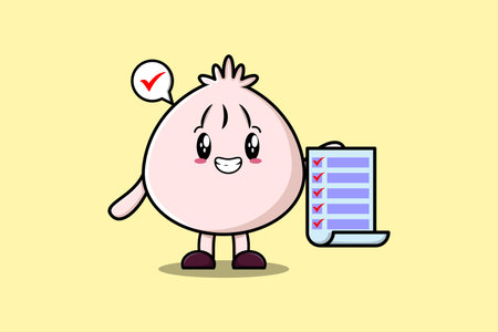 Cute cartoon Dim sum character holding checklist note in concept flat cartoon styleのイラスト素材