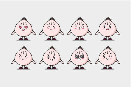 Set kawaii Dim sum cartoon character with different expressions cartoon face vector illustrationsのイラスト素材