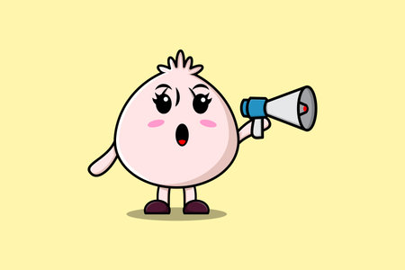 Cute Cartoon Dim sum character speak with megaphone in 3d cartoon style conceptのイラスト素材