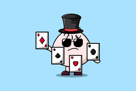 Cute cartoon Dim sum magician character playing magic cards in flat cartoon style illustrationのイラスト素材