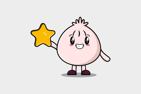 Cute cartoon Dim sum character holding big golden star in cute modern style design illustrationのイラスト素材