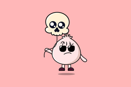 Cute cartoon Dim sum floating with skull balloon in flat cartoon vector icon illustrationのイラスト素材