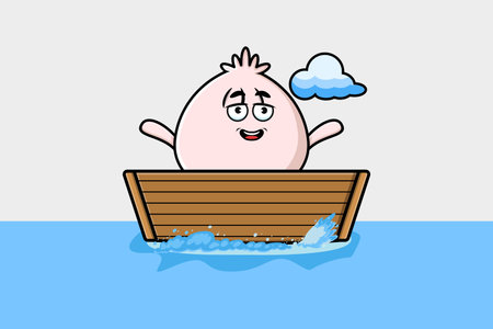 cute cartoon Dim sum get on boat in vector character illustrationのイラスト素材