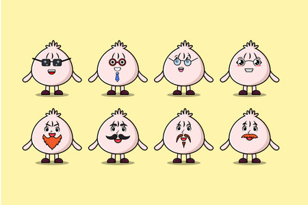 Set kawaii Dim sum cartoon character with different expressions cartoon face vector illustrationsのイラスト素材