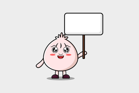 Cute cartoon Dim sum character holding blank board in vector concept flat cartoon style illustrationのイラスト素材
