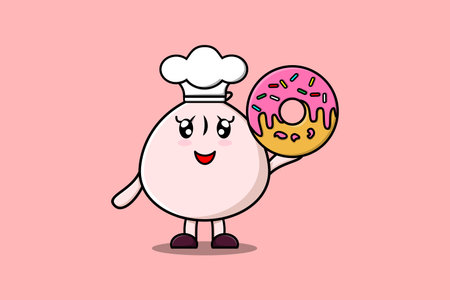 Cute cartoon Dim sum chef character donuts in flat cartoon style illustrationのイラスト素材
