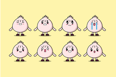 Set kawaii Dim sum cartoon character with different expressions cartoon face vector illustrationsのイラスト素材