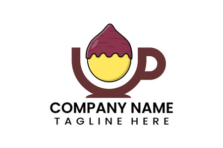 Flat coffee cup sweet potato fruits logo icon template vector design illustrationのイラスト素材