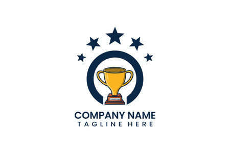 Flat trophy winner achievement label logo template vector design illustrationのイラスト素材