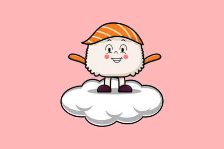 Cute cartoon Sushi character standing in cloud vector illustrationのイラスト素材