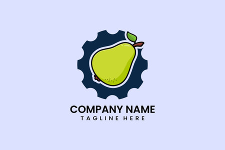 Flat pear fruit and gear mechanical engineering logo icon template vector design illustrationのイラスト素材