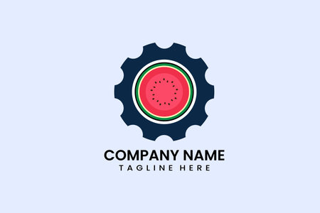 Flat Watermelon and gear mechanical engineering logo icon template vector design illustrationのイラスト素材
