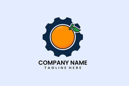Flat orange fruit and gear mechanical engineering logo icon template vector design illustrationのイラスト素材