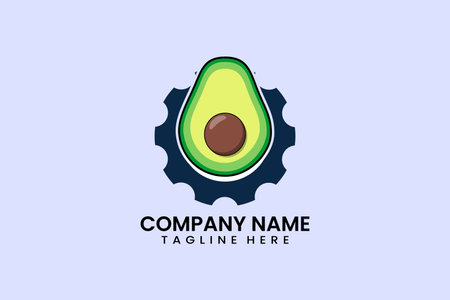 Flat avocado and gear mechanical engineering logo icon template vector design illustrationのイラスト素材