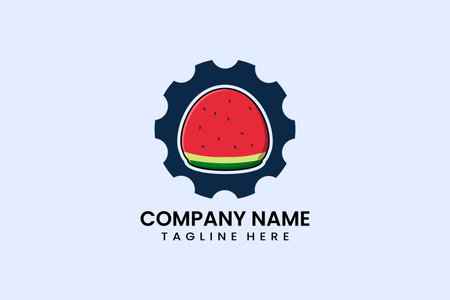 Flat Watermelon and gear mechanical engineering logo icon template vector design illustrationのイラスト素材