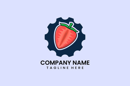 Flat strawberry fruit and gear mechanical engineering logo icon template vector design illustrationのイラスト素材