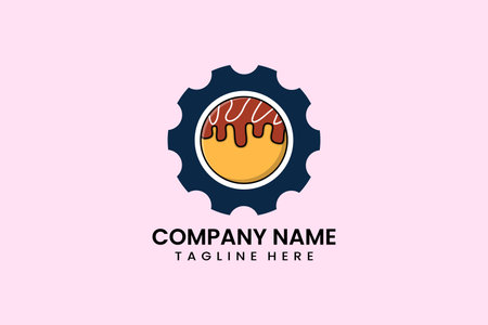 Flat takoyaki and gear mechanical engineering logo icon template vector design illustrationのイラスト素材