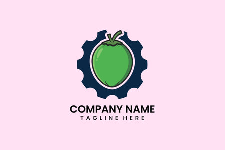 Flat coconut and gear mechanical engineering logo icon template vector design illustrationのイラスト素材