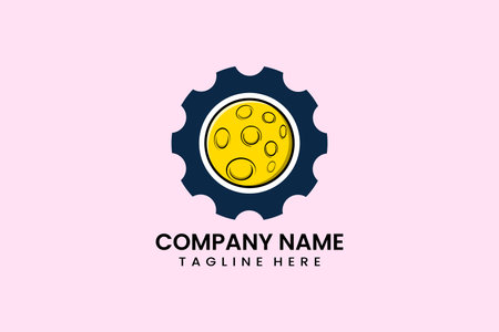 Flat moon and gear mechanical engineering logo icon template vector design illustrationのイラスト素材