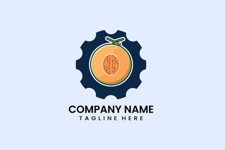 Flat melon and gear mechanical engineering logo icon template vector design illustrationのイラスト素材