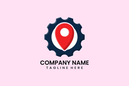 Gear Location Logo Design Vector. Location Pin Logotype Icon Illustrationのイラスト素材