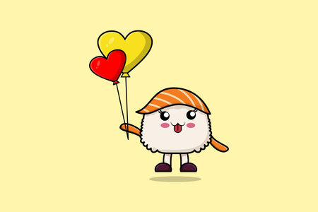 Cute cartoon Sushi floating with balloon cartoon vector illustrationのイラスト素材