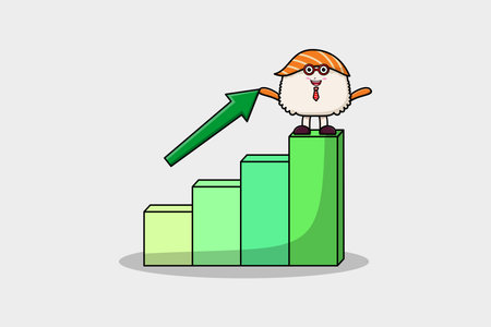 Sushi cute businessman mascot character with a deflation chart cartoon style designのイラスト素材