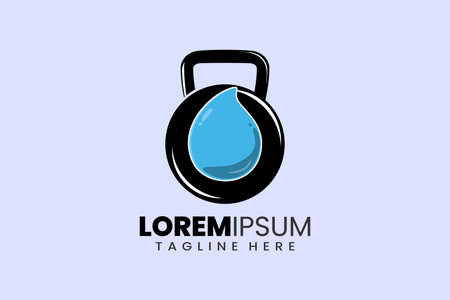 Fitness gym concept vector logo label icon emblem with water kettlebell shape workout bodybuildingのイラスト素材