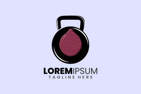 Fitness gym vector logo label icon emblem with sweet potato kettlebell shape workout bodybuildingのイラスト素材